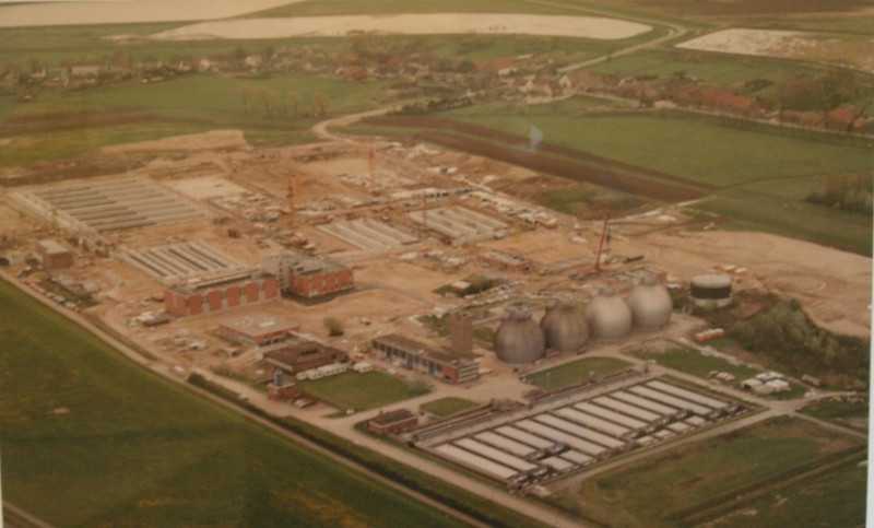 Kläranlage Seehausen aus der Vogelperspektive in den 1990ern.